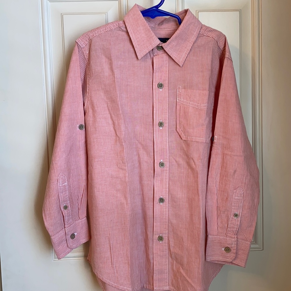 Gap Boys button down shirt, orange with white strips, boys size Small